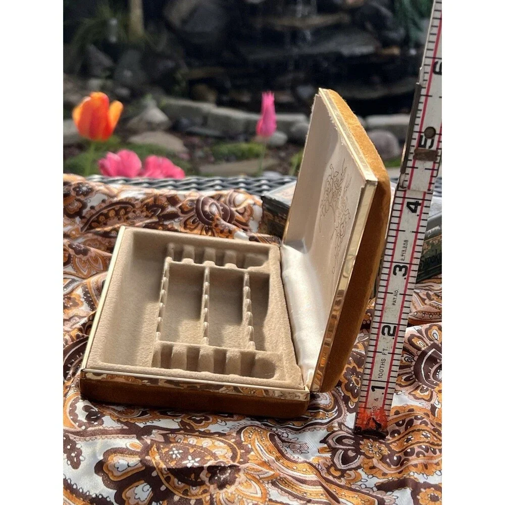 Gold and Beige Velvet Jewelry Organizer Box